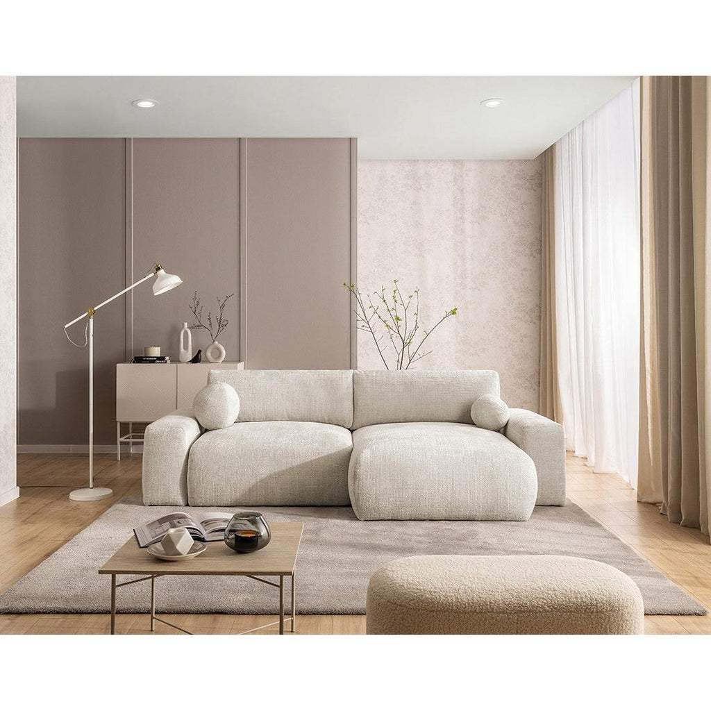 Constance - Sofá Rinconero Reversible - Con Arcón - 4 Plazas - Terciopelo Texturizado - Beige