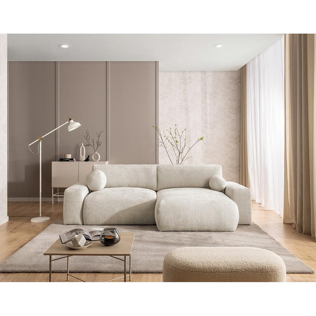Constance - Sofá Rinconero Reversible - Con Arcón - 4 Plazas - Terciopelo Texturizado - Beige