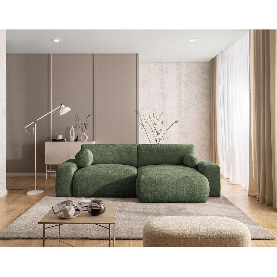 Constance - Sofá Rinconero Reversible - Con Arcón - 4 Plazas - Terciopelo Texturizado - Verde