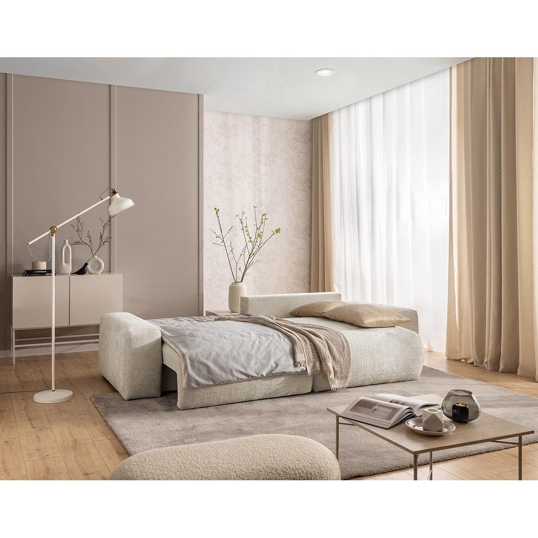 Constance - Sofá Rinconero Reversible - Con Arcón - 4 Plazas - Terciopelo Texturizado - Beige
