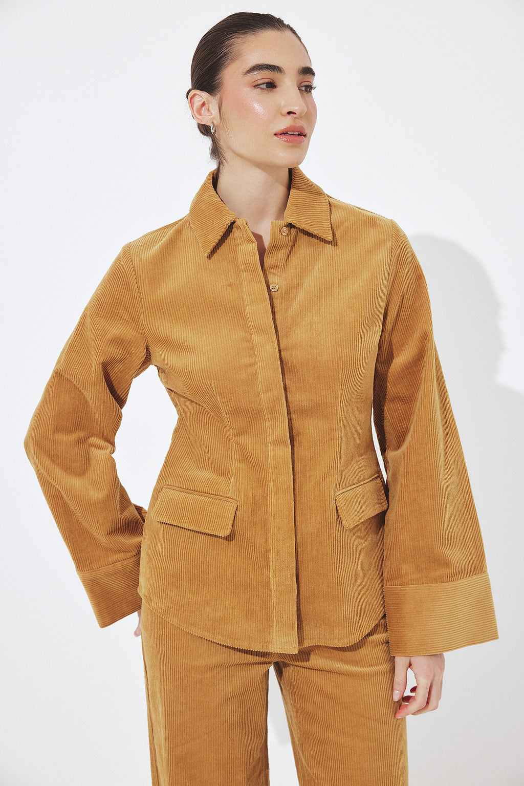 Corduroy Long Sleeve Shirt - Camel