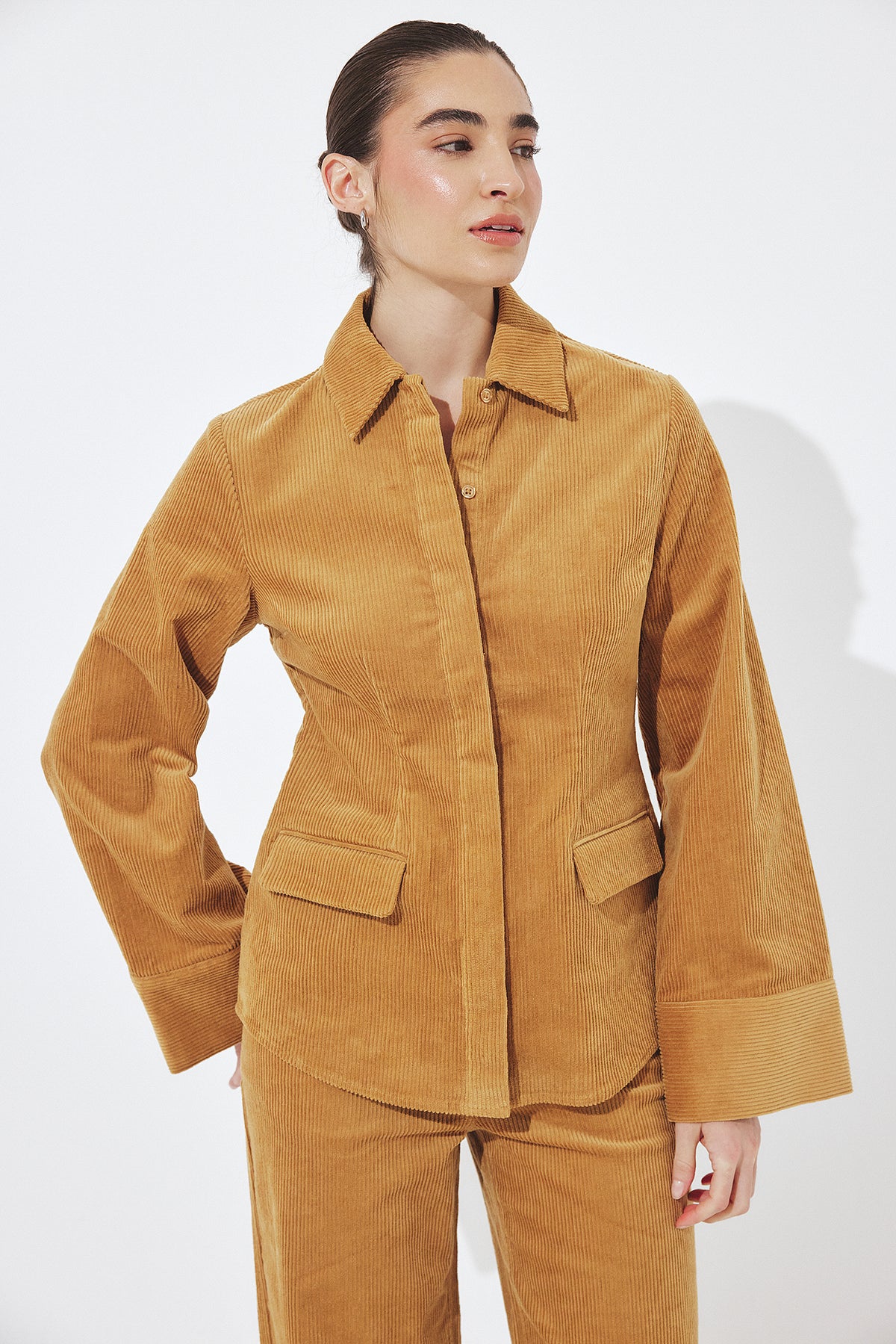 Corduroy Long Sleeve Shirt - Camel