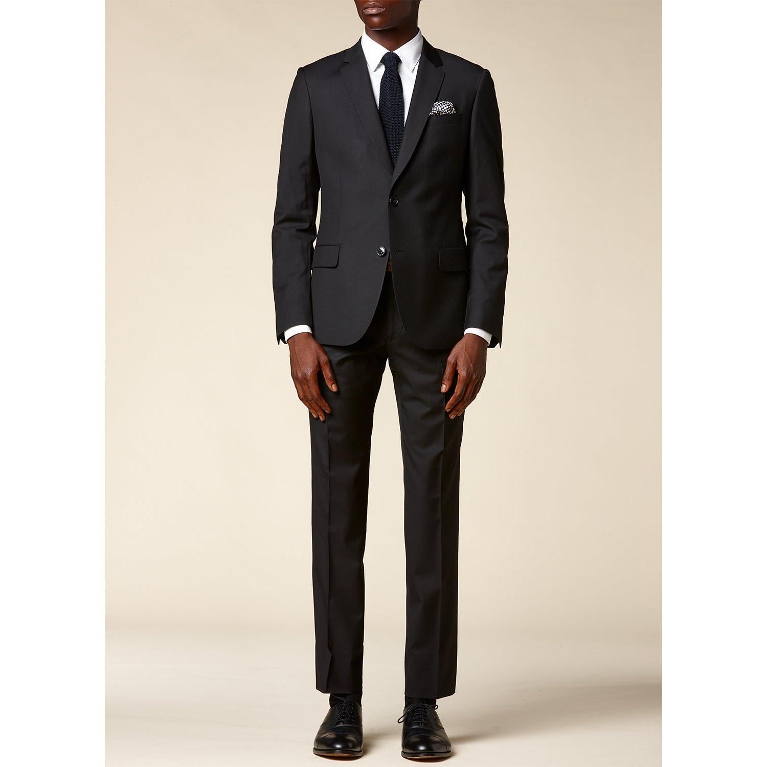Fursac - Black Virgin Wool Suit - Black, Plain Serge