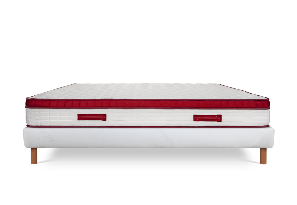 Castelnaud - Ensemble Matelas + Sommier - Blanc/Bordeaux