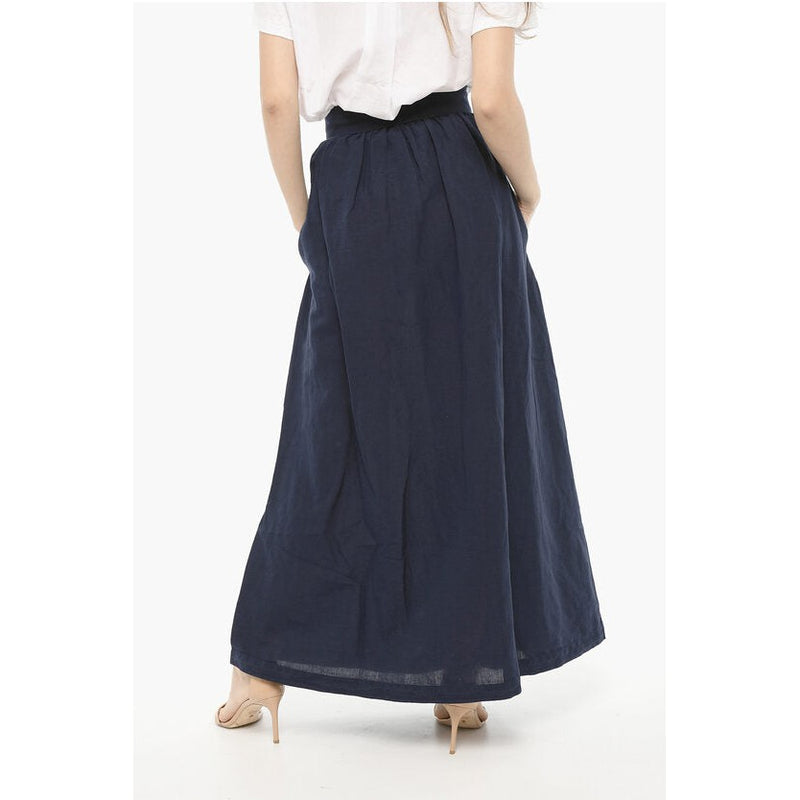 Cotton And Linen Maxi Skirt With Front Buttons