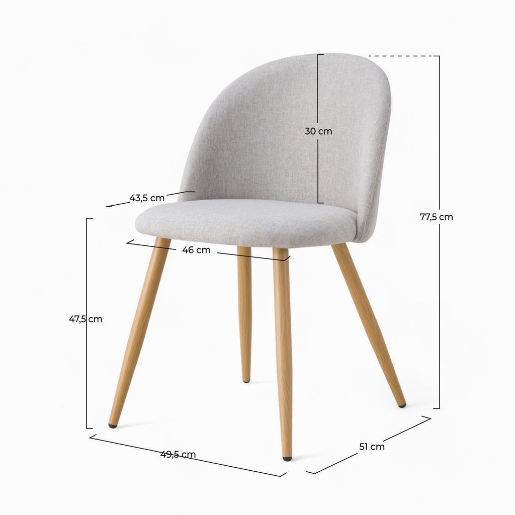 Cozy - Set of 2 Chairs in Light Taupe Heather Fabric and Metal Legs