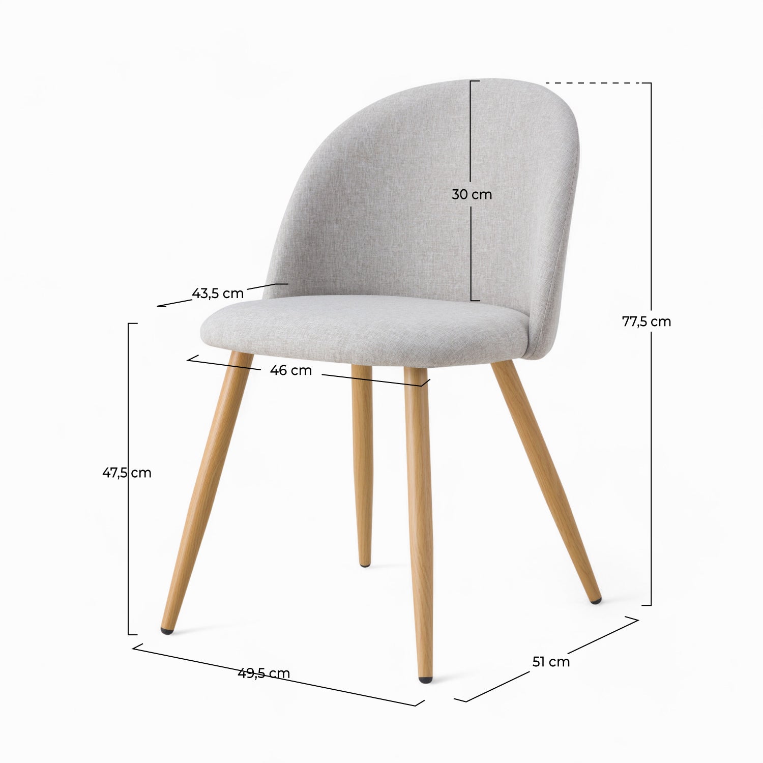 Cozy - Set of 2 Chairs in Light Taupe Heather Fabric and Metal Legs