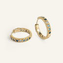 Boucles d'oreilles créoles femme plaqué or serties de pierres de zircons bleus