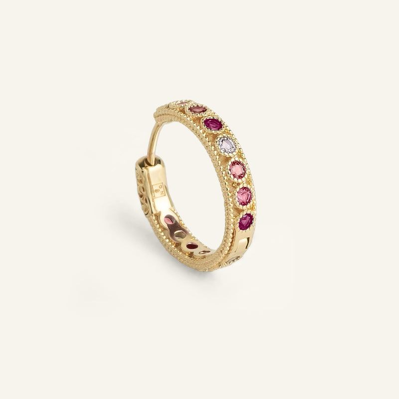 Boucle d'oreille créole femme plaqué or sertie de pierres de zircons roses