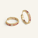 Boucles d'oreilles créoles femme plaqué or serties de pierres de zircons roses