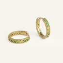 Boucles d'oreilles créoles femme plaqué or serties de pierres de zircons verts