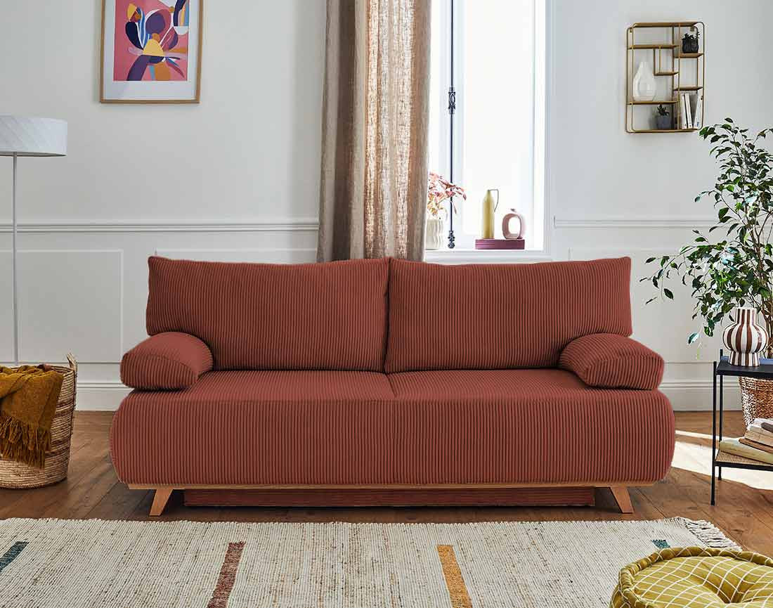 Cristal - 3-Seater Sofa Bed with Storage Compartment - Corduroy - Terracotta