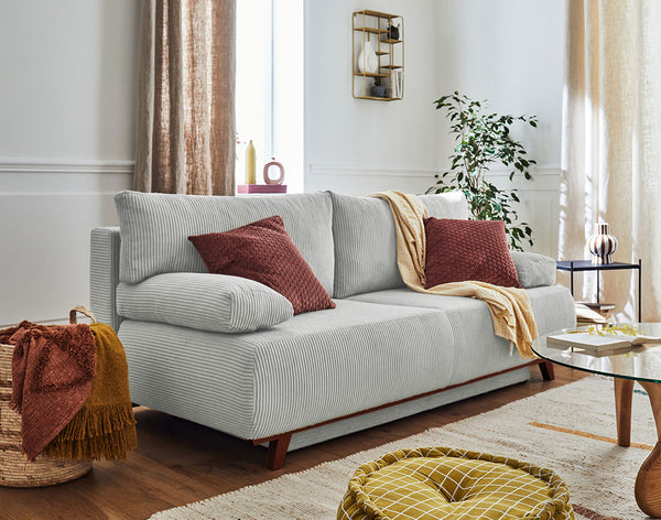Cristal - 3-Seater Sofa Bed with Storage - Corduroy - Light Grey