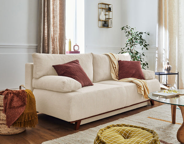 Cristal - 3-Seater Convertible Sofa with Storage Compartment - Corduroy - Beige