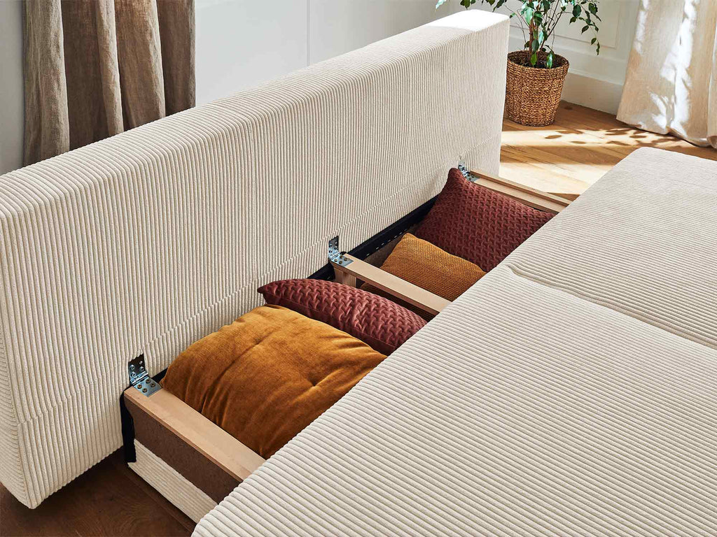 Cristal - 3-Seater Convertible Sofa with Storage Compartment - Corduroy - Beige