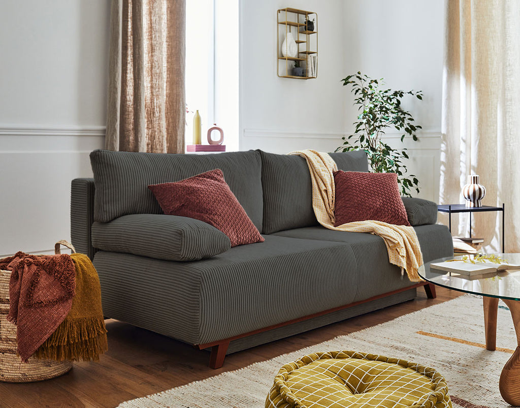 Cristal - 3-Seater Convertible Sofa with Storage Compartment - Corduroy - Dark Grey