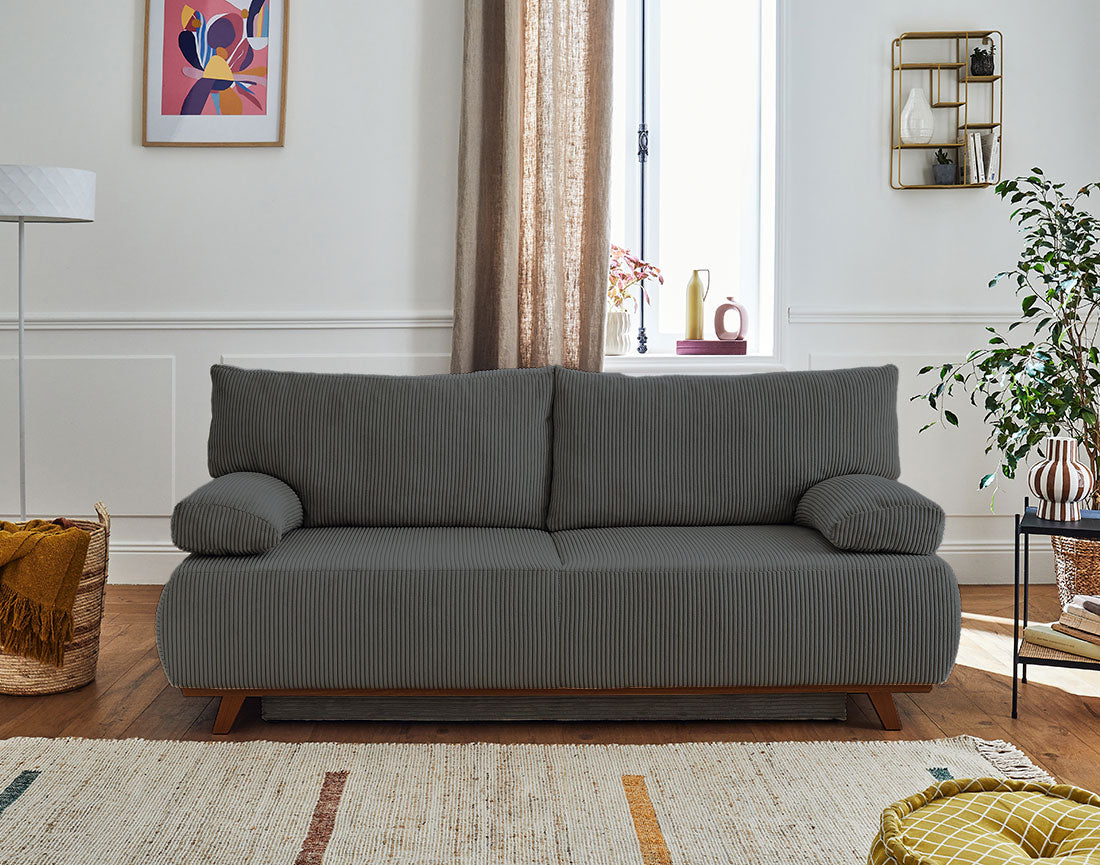 Cristal - 3-Seater Convertible Sofa with Storage Compartment - Corduroy - Dark Grey