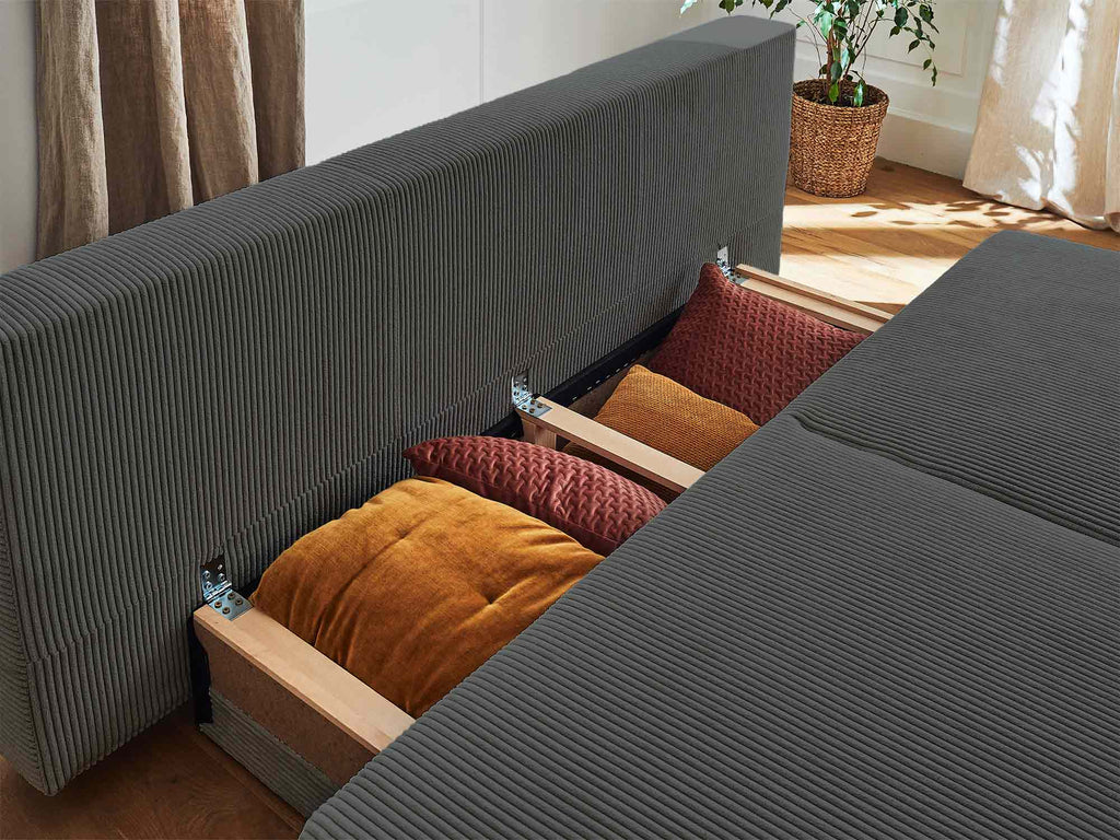 Cristal - 3-Seater Convertible Sofa with Storage Compartment - Corduroy - Dark Grey