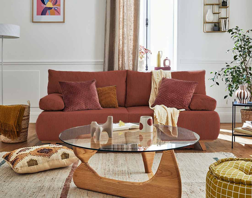 Cristal - 3-Seater Sofa Bed with Storage Compartment - Corduroy - Terracotta