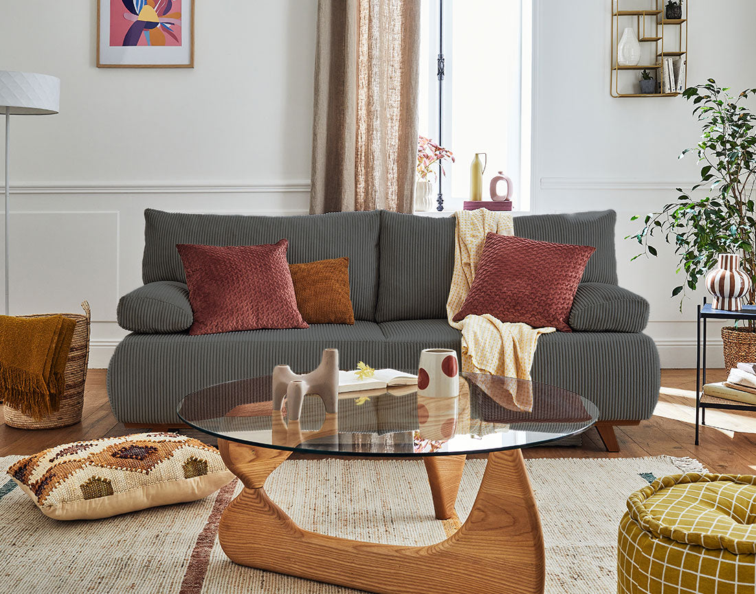 Cristal - 3-Seater Convertible Sofa with Storage Compartment - Corduroy - Dark Grey