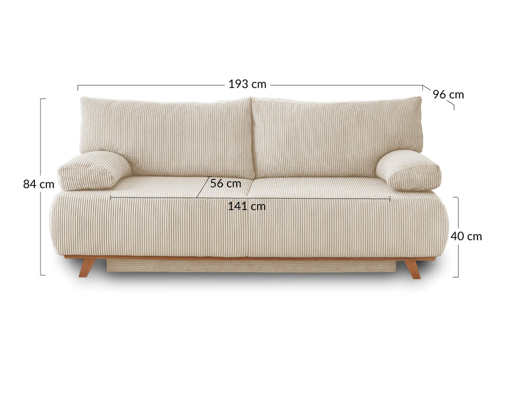 Cristal - Canapé 3 Places Convertible Avec Coffre - Velours Côtelé - Gris Clair