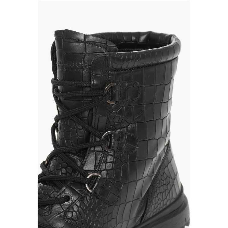 Crocodile Effect Leather Snow Combat Shoes