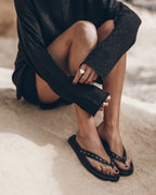 Cropped Black Thin Knit Sweater Black Thin Knit Shorts Black Studded Leather Sandals - Product photo