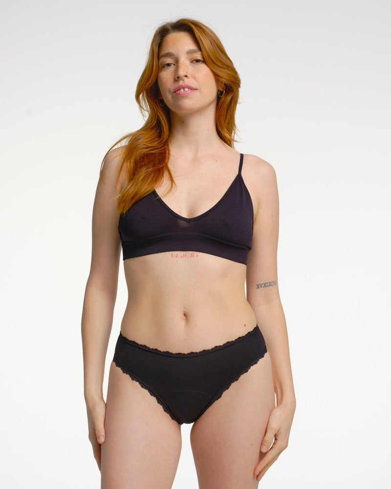 Culotte menstruelle noire en dentelle