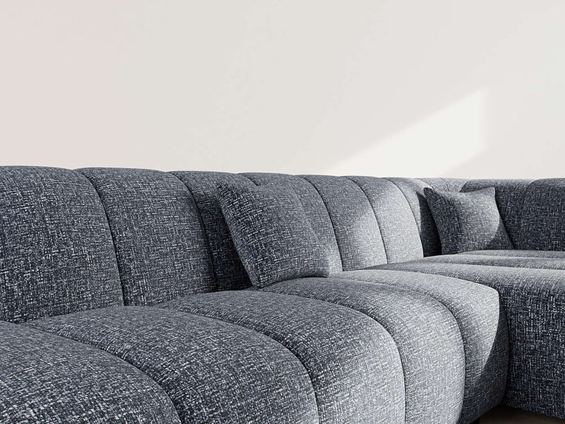 Curtis - Sofá esquinero sin reposabrazos - 4 plazas - Tela texturizada - Azul