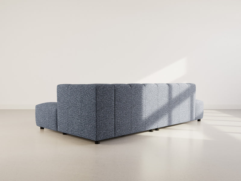 Curtis - Sofá esquinero sin reposabrazos - 4 plazas - Tela texturizada - Azul