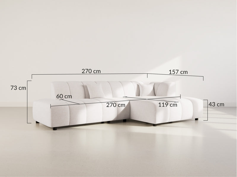 Curtis - Sofá esquinero sin reposabrazos - 4 plazas - Tela texturizada - Beige