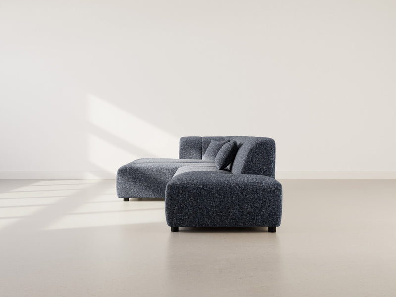 Curtis - Sofá esquinero sin reposabrazos - 4 plazas - Tela texturizada - Azul