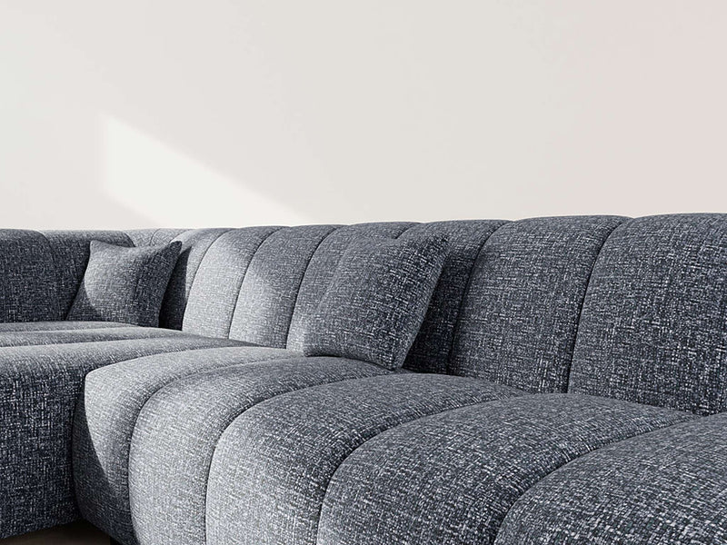 Curtis - Sofá esquinero sin reposabrazos - 4 plazas - Tela texturizada - Azul