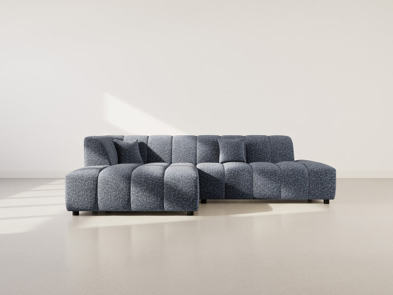 Curtis - Sofá esquinero sin reposabrazos - 4 plazas - Tela texturizada - Azul