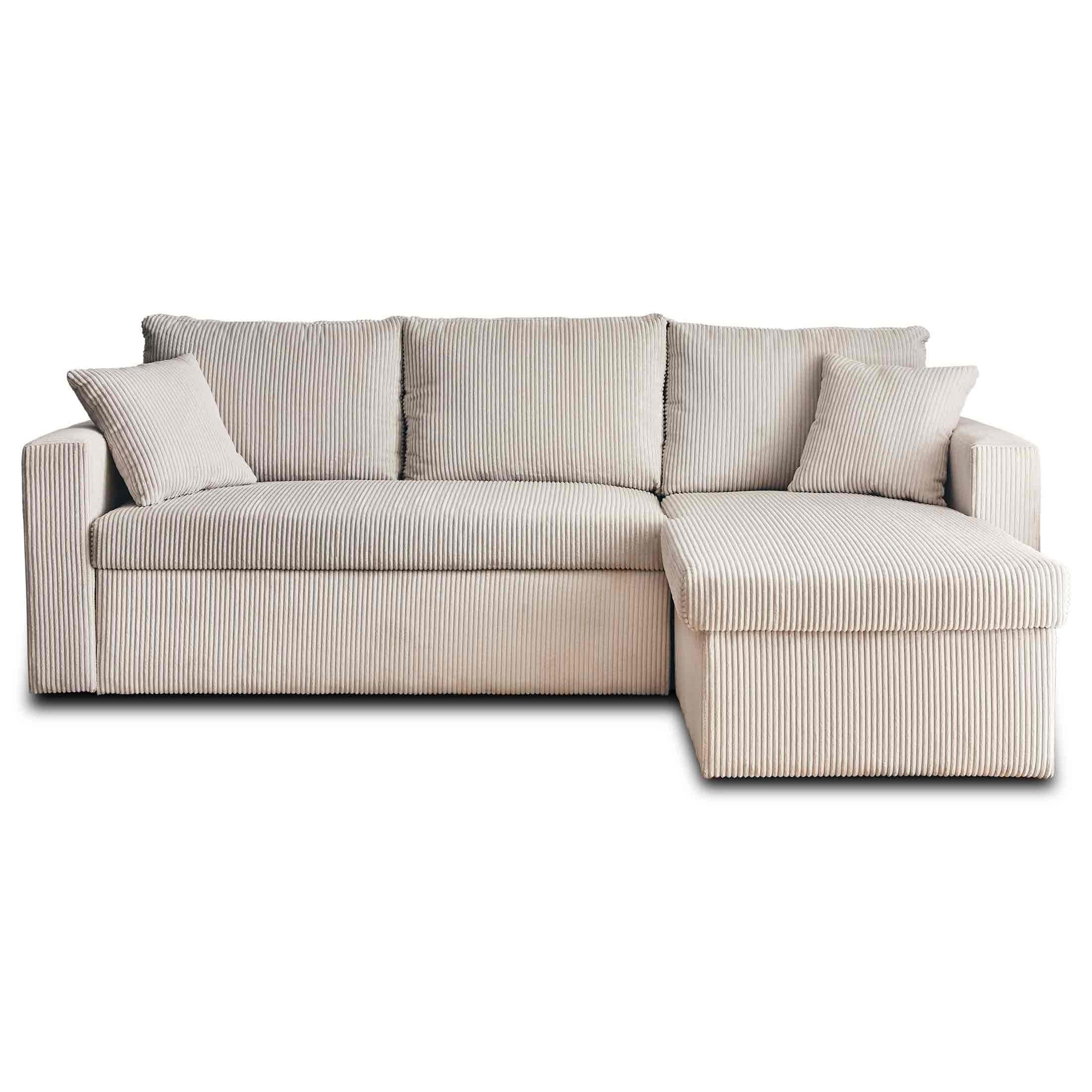 Cyrus - Canapé D'Angle Réversible Convertible Avec Coffre - 4 Places - Velours Côtelé - Beige