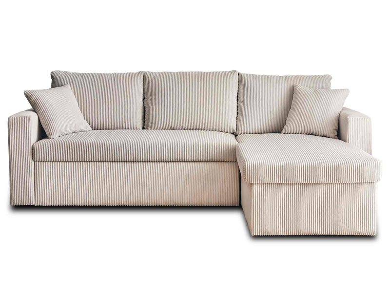Cyrus - Reversible Convertible Corner Sofa with Storage Box - 4 Seater - Corduroy - Beige