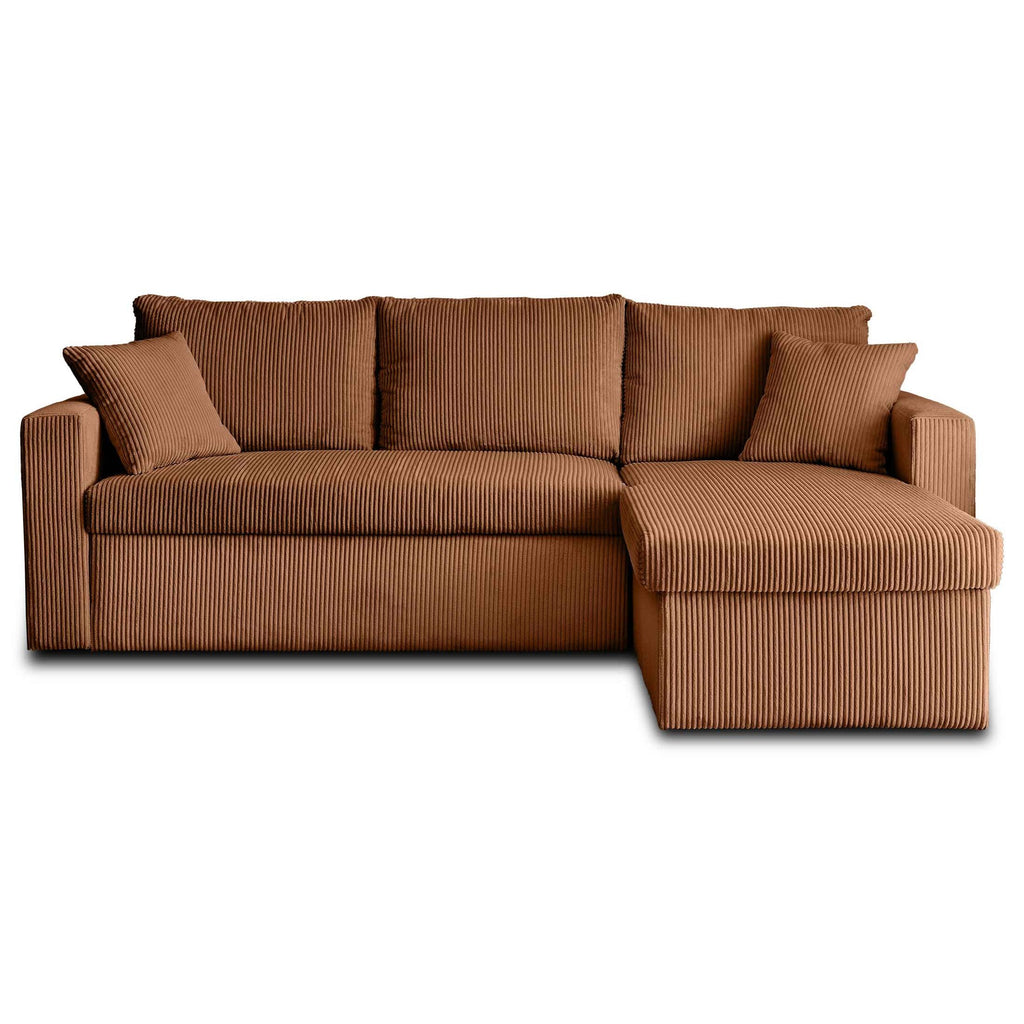 Cyrus - Canapé D'Angle Réversible Convertible Avec Coffre - 4 Places - Velours Côtelé - Terracotta