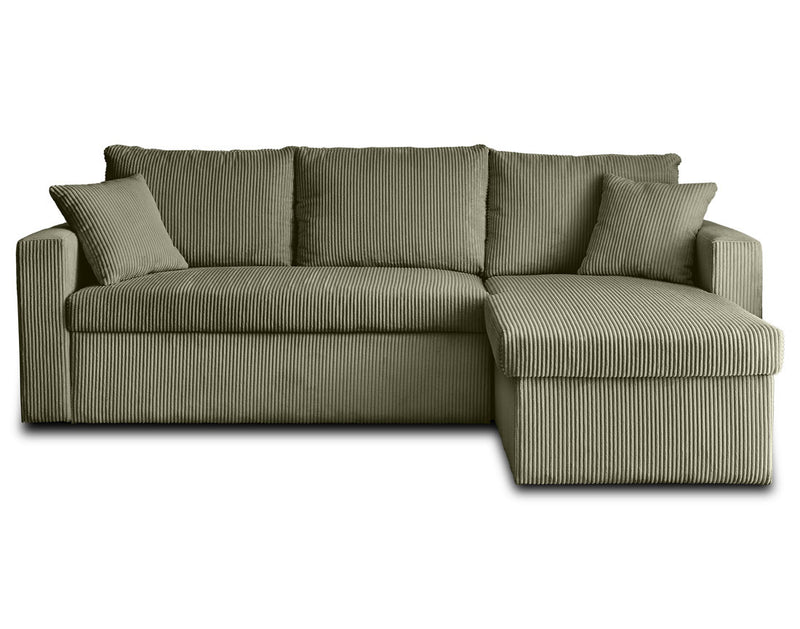 Cyrus - Sofá esquinero convertible reversible con caja de almacenamiento - 4 plazas - Pana - Verde