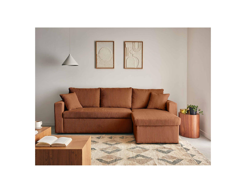 Cyrus - Reversible Convertible Corner Sofa with Storage Box - 4 Seater - Corduroy - Terracotta
