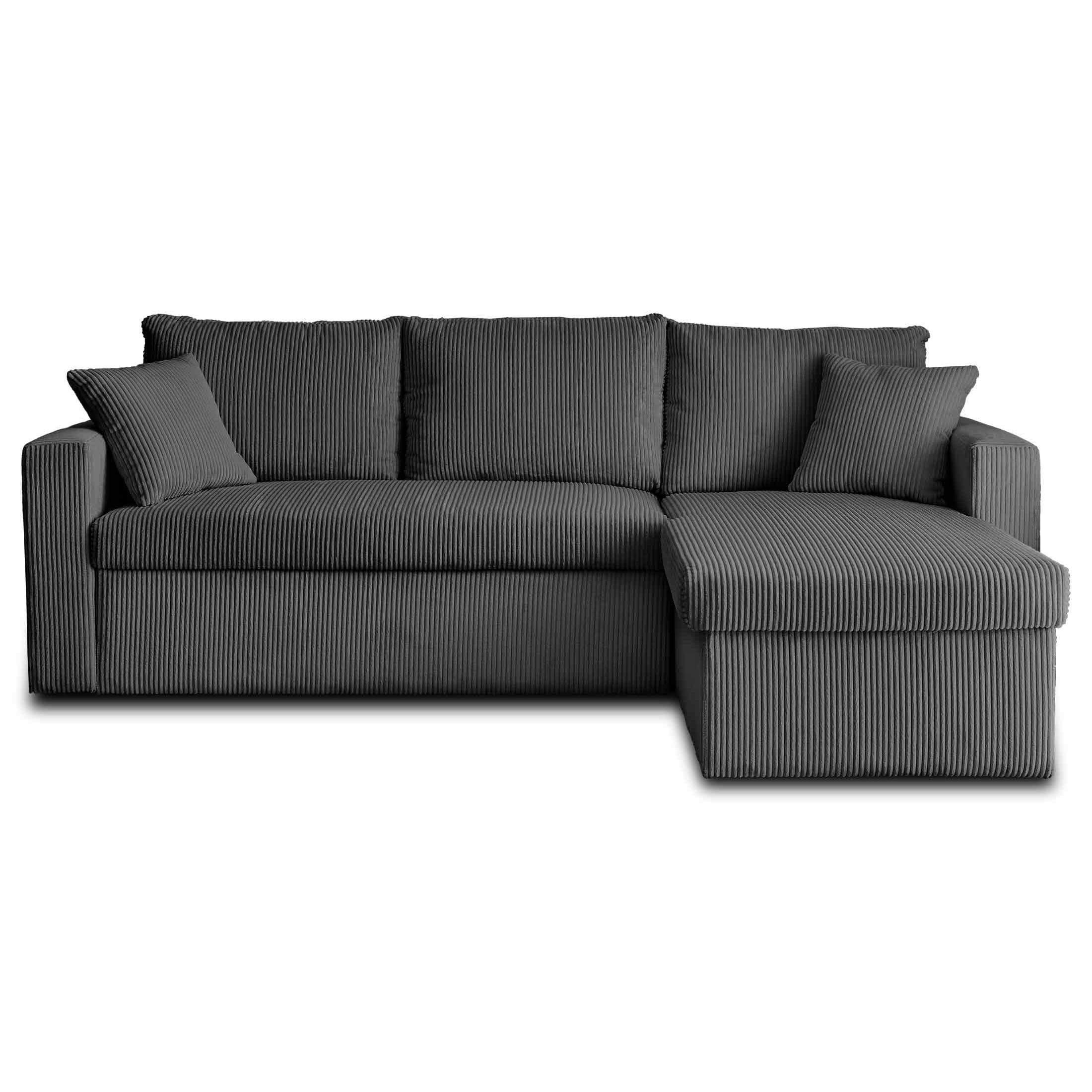 Cyrus - Canapé D'Angle Réversible Convertible Avec Coffre - 4 Places - Velours Côtelé - Gris Foncé