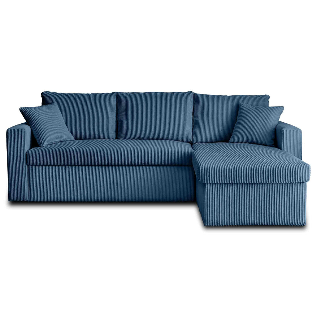 Cyrus - Canapé D'Angle Réversible Convertible Avec Coffre - 4 Places - Velours Côtelé - Bleu