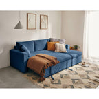 Cyrus - Canapé D'Angle Réversible Convertible Avec Coffre - 4 Places - Velours Côtelé - Bleu
