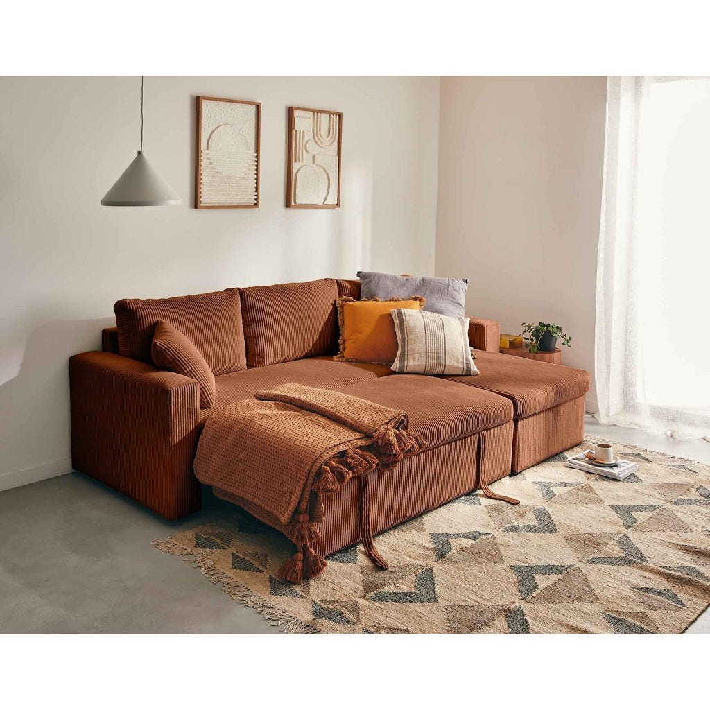 Cyrus - Canapé D'Angle Réversible Convertible Avec Coffre - 4 Places - Velours Côtelé - Terracotta