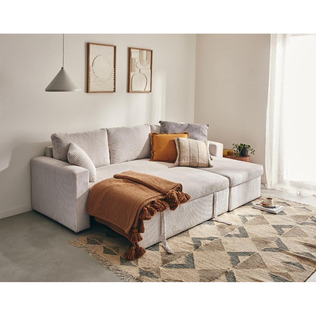 Cyrus - Canapé D'Angle Réversible Convertible Avec Coffre - 4 Places - Velours Côtelé - Beige