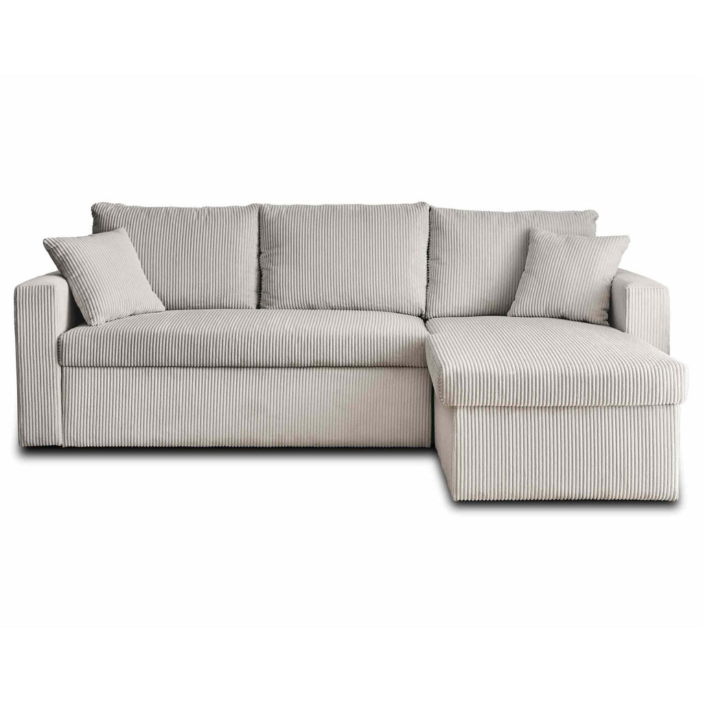 Cyrus - Canapé D'Angle Réversible Convertible Avec Coffre - 4 Places - Velours Côtelé - Gris Clair