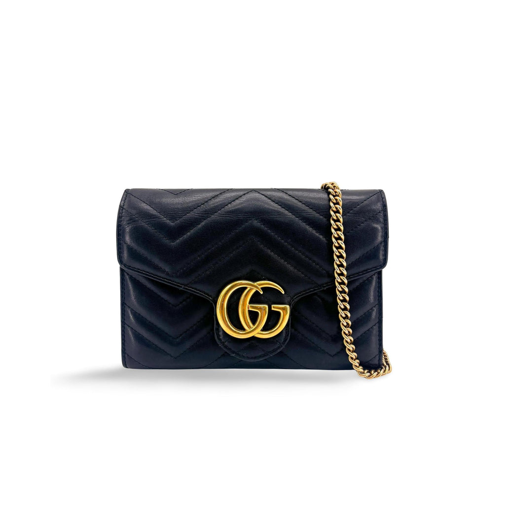 Sac Porté Épaule Gucci Gg Marmont Chain Mini Cuir - Noir