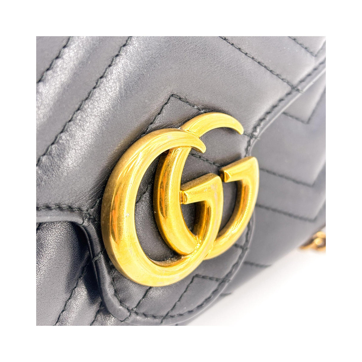 Sac Porté Épaule Gucci Gg Marmont Chain Mini Cuir - Noir