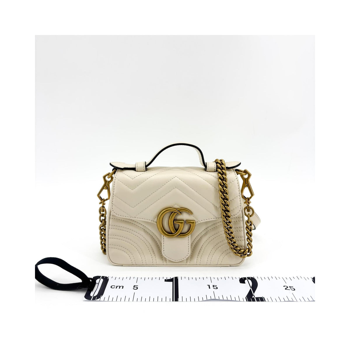 Sac À Main Gucci Gg Marmont Top Handle Flap Mini Cuir - Blanc