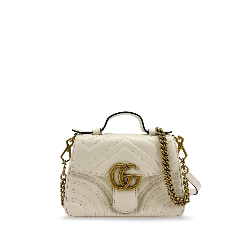 Sac À Main Gucci Gg Marmont Top Handle Flap Mini Cuir - Blanc