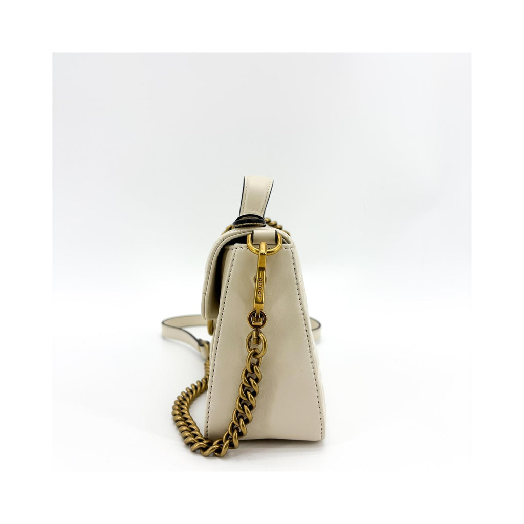 Sac À Main Gucci Gg Marmont Top Handle Flap Mini Cuir - Blanc